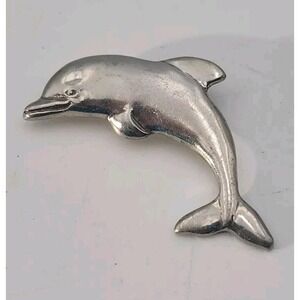 Vintage 1989 signed‎ Seagull pewter DOLPHIN sealife brooch pin